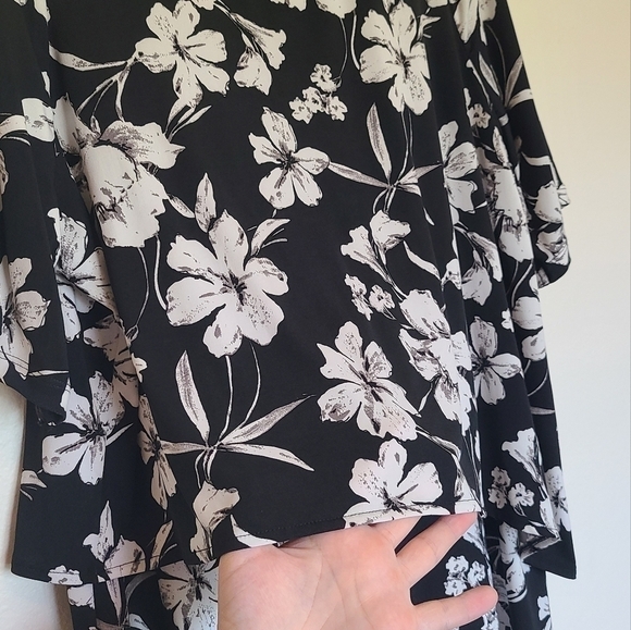 Chico's Floral Black & White Midi Dress with Layered Half Top and Keyhole Back - Picture 4 of 7